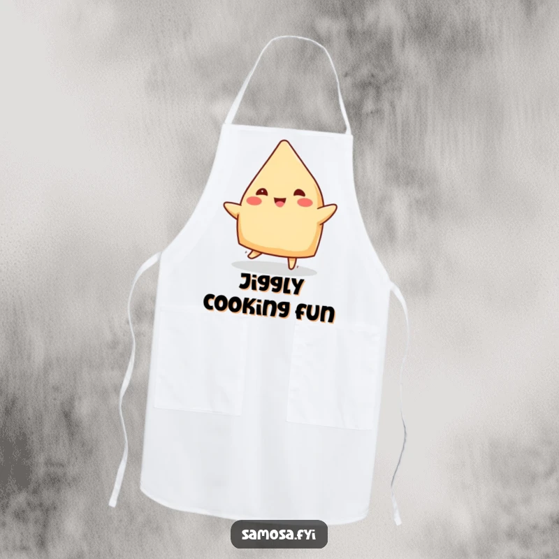 Funny Samosa Apron: A practical apron with a cheerful samosa doing a jig, perfect for kitchen fun and dance lovers.