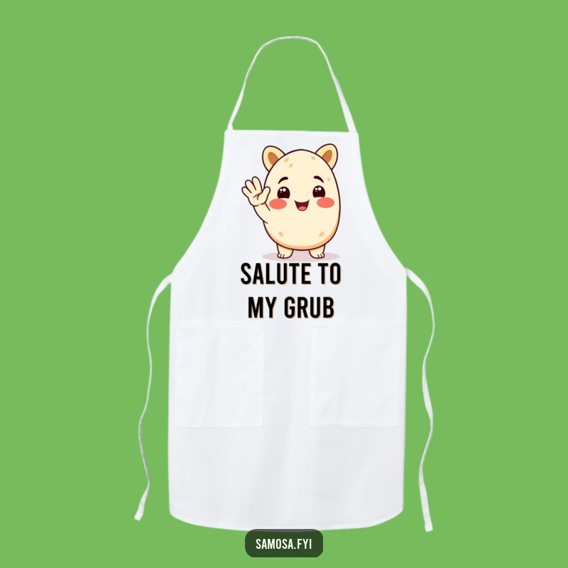 Funny Samosa Apron: Animated Character Saluting, Kitchen Humor for a Chef's Gift