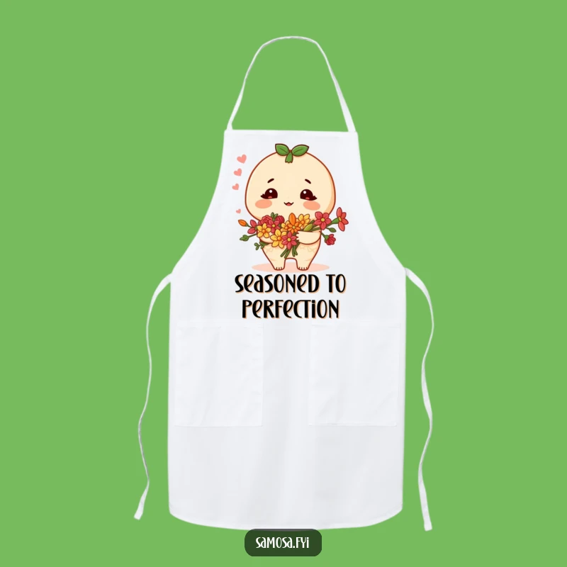 Funny Samosa Apron: Blushing Character, Spice Flowers - Kitchen Charm
