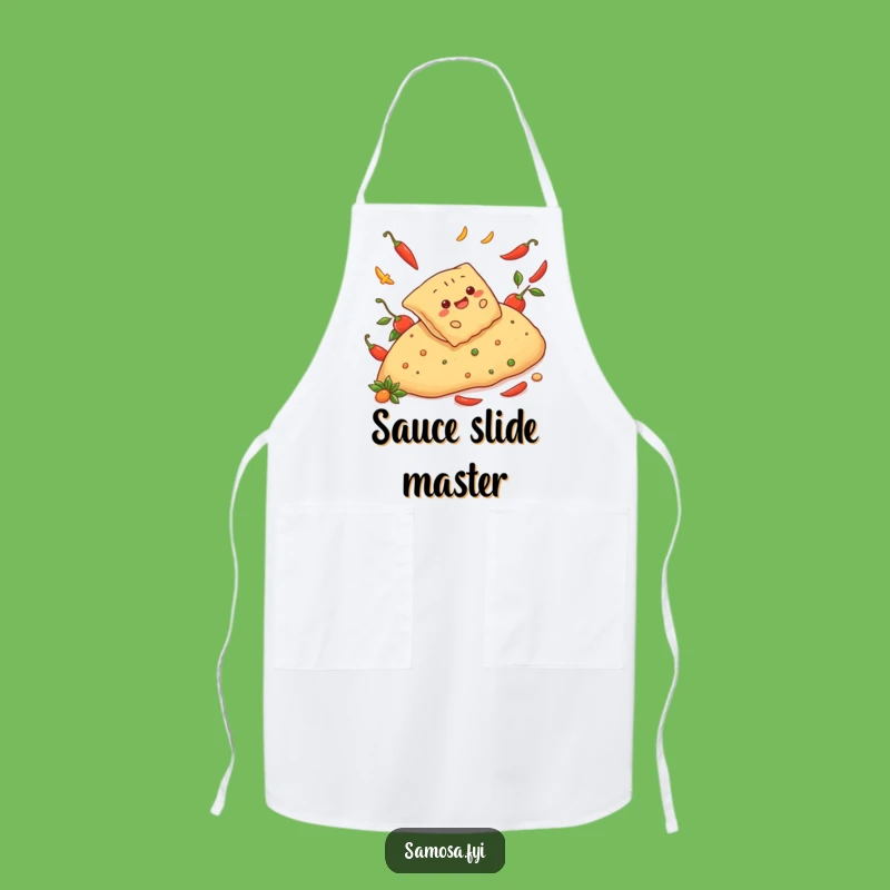 Funny Cheerful Samosa Pepper Slide Apron: Cook with Spicy Fun, Perfect Kitchen Gift