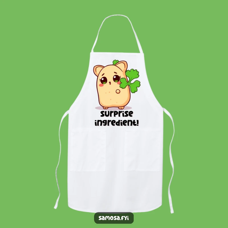 Funny Surprised Samosa Coriander Apron - Hilarious Kitchen Hide-and-Seek