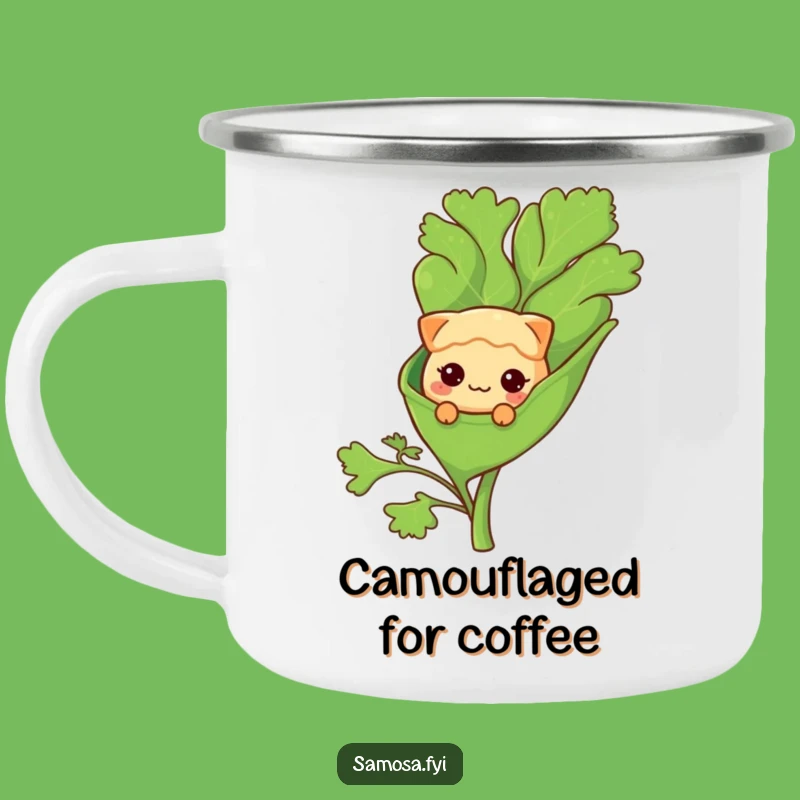 Funny Shy Samosa Coriander Leaf Camping Mug - Cozy Campfire Companion!