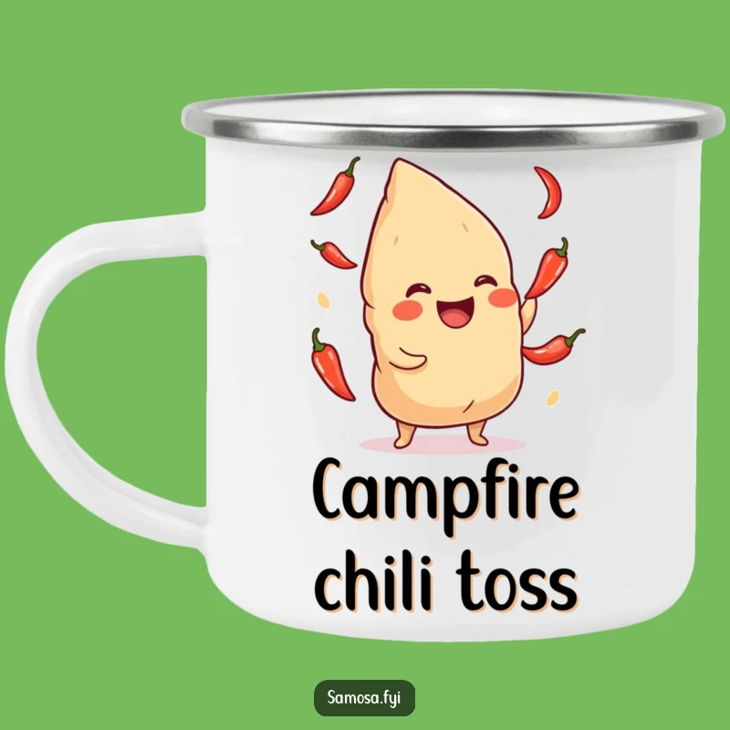 Funny Giggling Samosa Chili Camping Mug: Durable and Hilarious Outdoor Drinkware