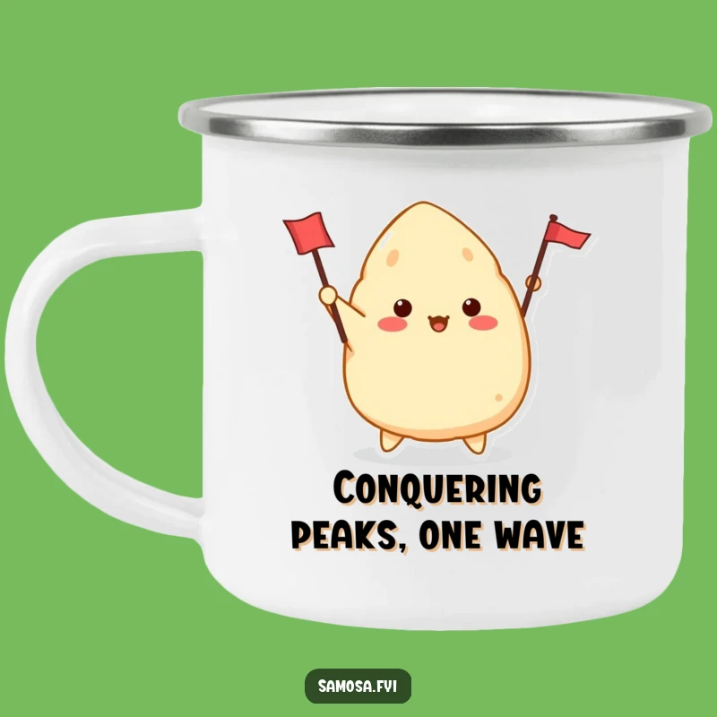 Funny Samosa Waving Flag Camping Mug - Rugged Enthusiastic Drinkware, Great Funny Gift!