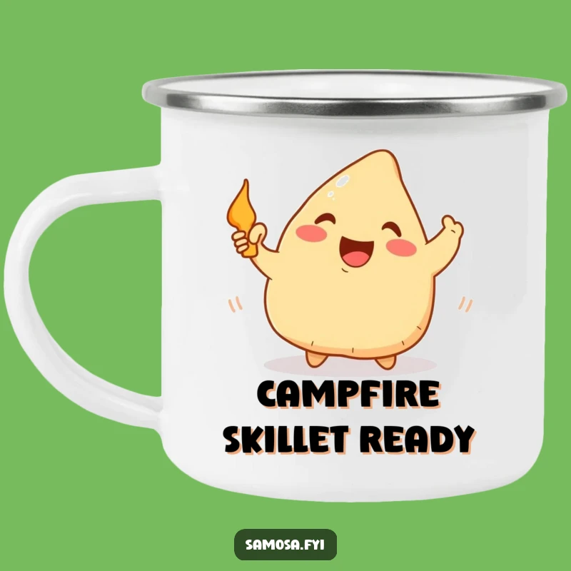 Funny Happy Samosa Frying Pan Camping Mug: Durable and Hilarious Outdoor Drinkware