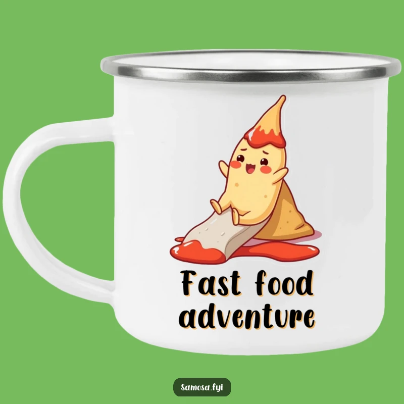 Funny Samosa Ketchup Slide Camping Mug - Adventure Fuelled by Ketchup!