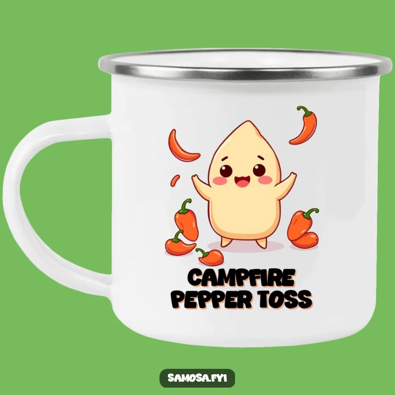 Funny Smiling Samosa Chili Camping Mug: Hot Sips on the Trail, Perfect Outdoor Gift
