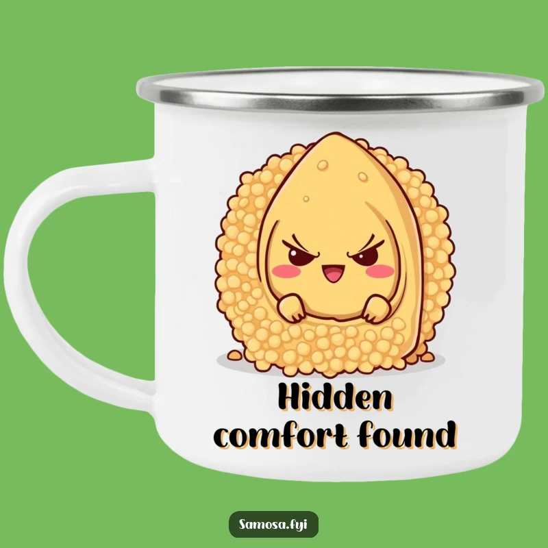 Funny Samosa Campfire Mug - Mischievous Couscous Character Outdoors
