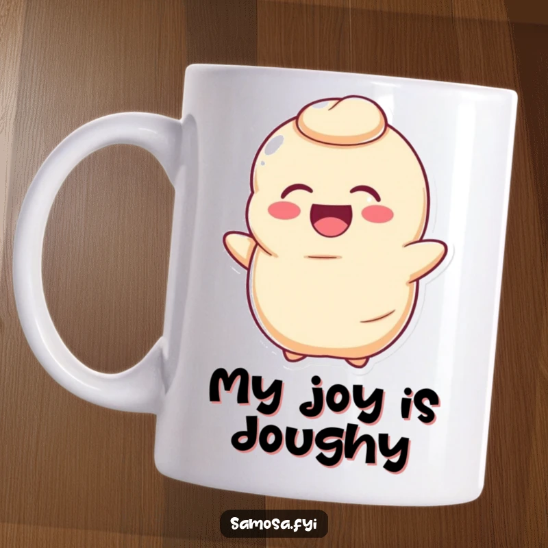 Funny Laughing Dough Mug shows a happy, slightly deflated dough character erupting in infectious laughter.
