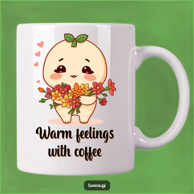Funny Samosa Mug: Blushing Character, Spice Flowers - Unique Gift