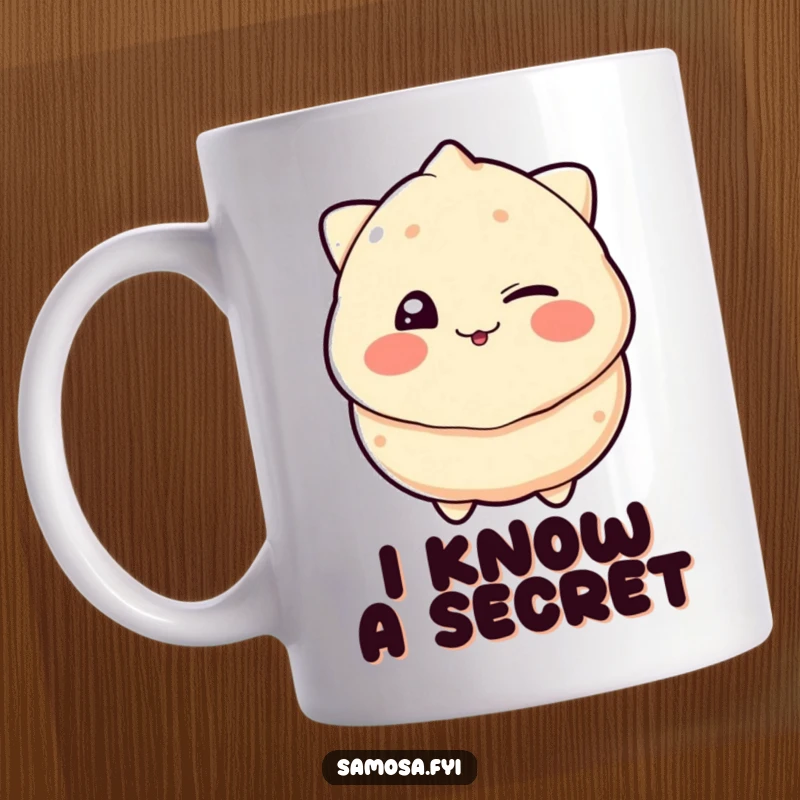 Funny mug of a samosa comically winking with a playful grin, exuding charm and a touch of cheeky humor.