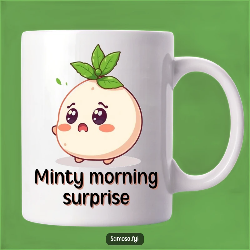 Funny Surprised Samosa Mug - Shocked by Mint Leaf, Perfect Funny Gift for Foodies!