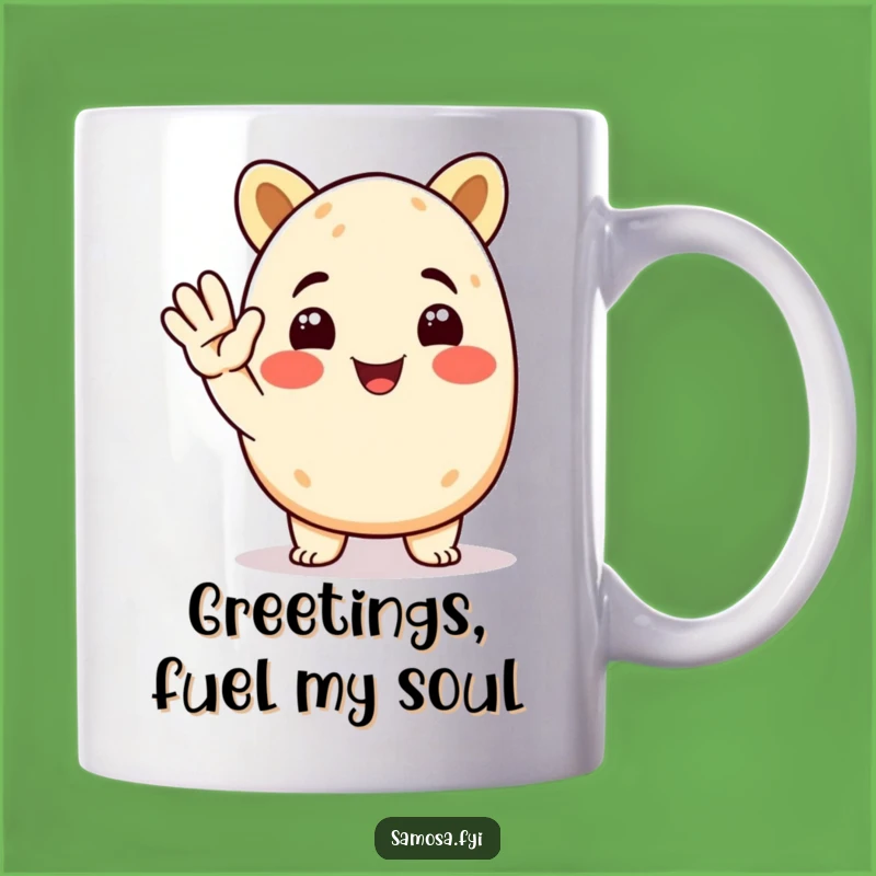Funny Samosa Salute Mug: Cheerful Animated Character, Perfect Unique Funny Gift