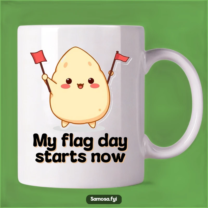 Funny Samosa Waving Flag Mug - Hilarious Enthusiastic Character Gift for Foodies!