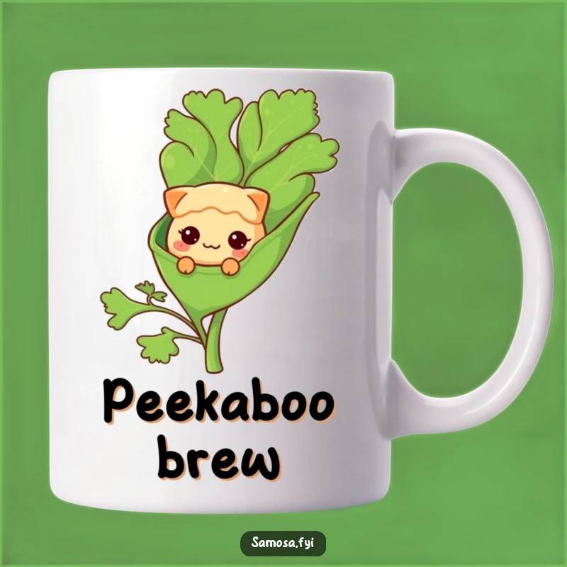 Funny Shy Samosa Coriander Leaf Mug - Adorable & Hilarious Snack Gift