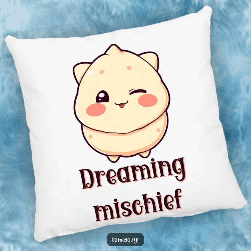 Funny decorative pillow with a samosa comically winking with a playful grin, providing comfort and a humorous, cheeky touch.