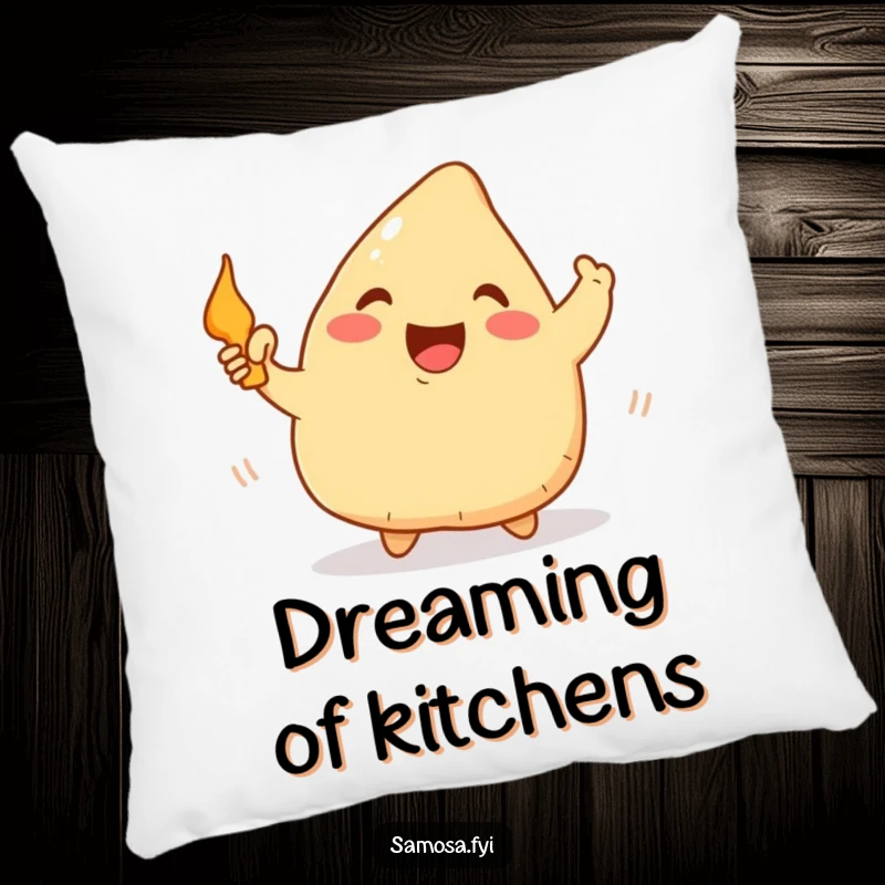Funny Samosa Pillow: A soft cushion featuring a happy samosa waving a tiny frying pan, adding kitchen humor to any room.