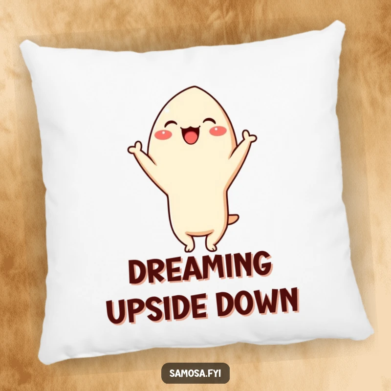 Funny Samosa Headstand Pillow: A giggling samosa character performing a playful headstand, offering soft comfort and a dose of culinary silliness.