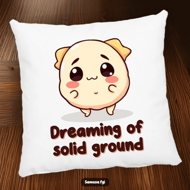 Funny Pillow showing a smiling samosa character comically tripping over its edges, a surprising and amusing sight.