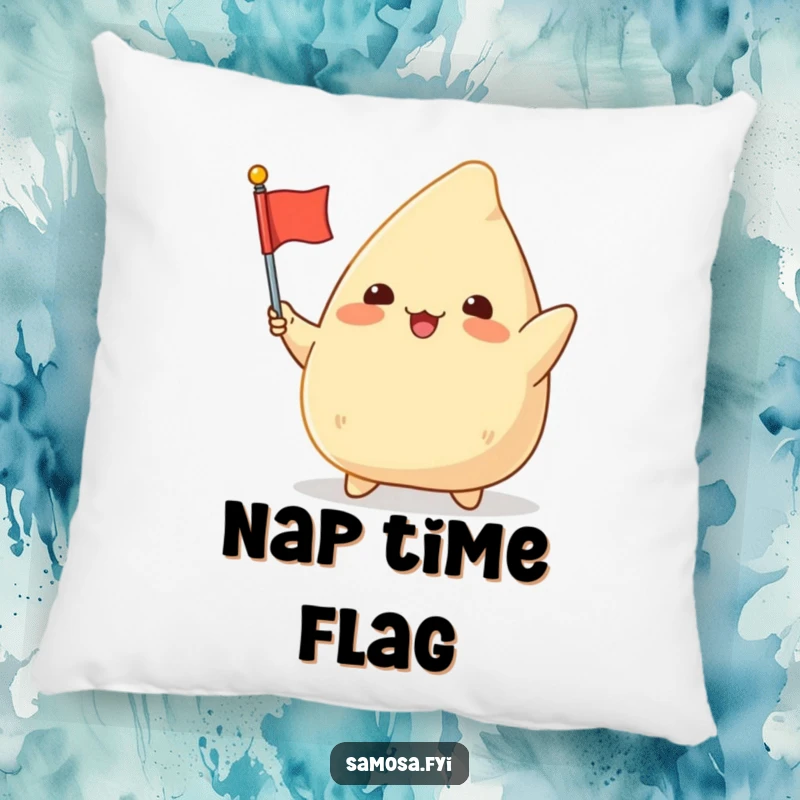 Funny Samosa Flag Pillow: A plump, excited samosa character waving a tiny flag, offering cozy comfort and festive cheer.