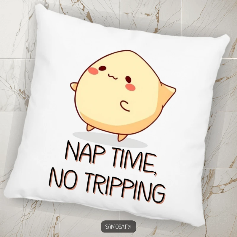 Funny Samosa Pillow featuring a samosa character hilariously tripping over its edges, offering comfort and a good laugh.
