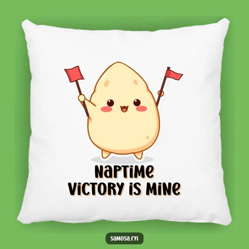 Funny Samosa Waving Flag Pillow - Cozy Enthusiastic Character Cushion, Awesome Funny Gift!