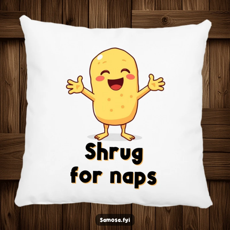 Funny pillow with a chickpea fritter comically shrugging, ideal for adding comfort and humor to sofas.