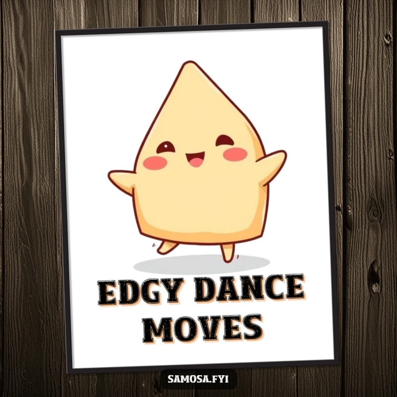 Funny Samosa Digital Art: Printable art of a cheerful samosa doing a jig, perfect for happy and humorous decor.