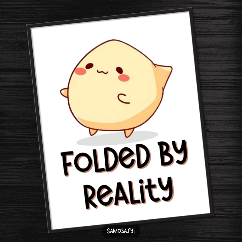 Funny Samosa Digital Art Print of a samosa character comically tripping over its edges, providing instant humorous visual appeal.