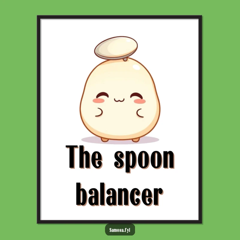 Funny Pastry Spoon Balance Digital Art: Hilarious Balancing Act Print