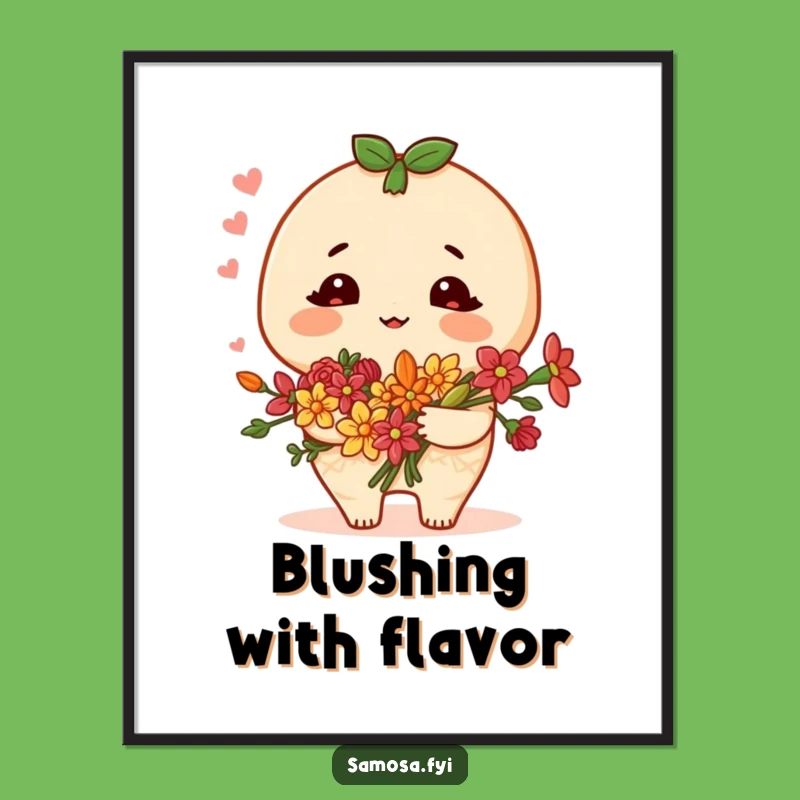 Funny Samosa Print: Blushing Character, Spice Flowers - Instant Charm