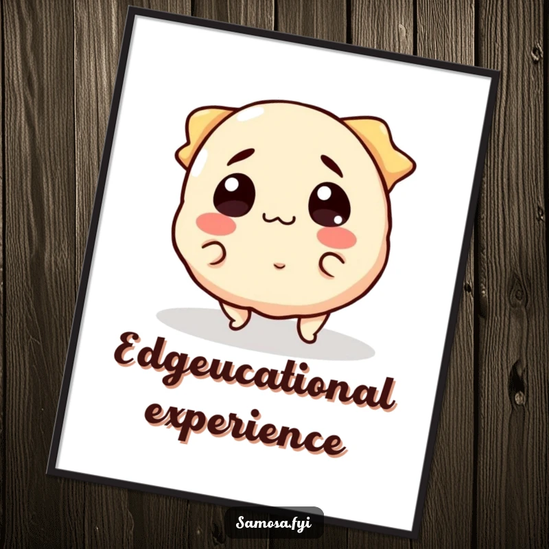 Funny Digital Art Print of a smiling samosa character comically tripping over its edges, a surprising and delightful image.