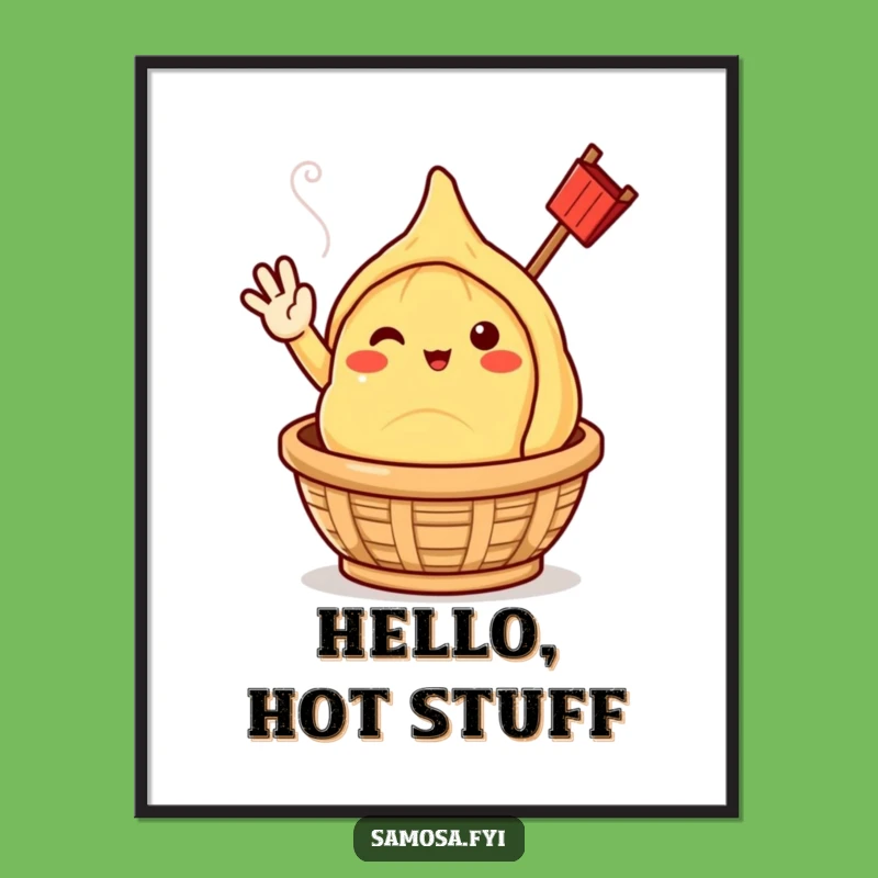 Funny Samosa Hello Digital Art - Printable Cheerful Character Decor
