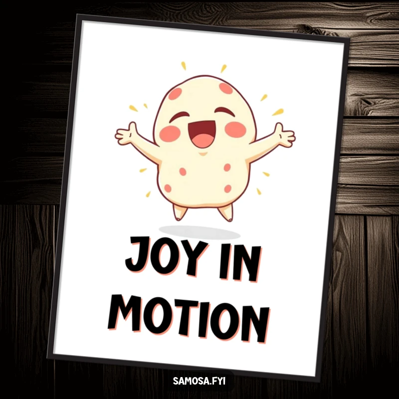 Funny Samosa Digital Art Print of a samosa character bursting with joy, arms flailing wildly, providing instant energetic appeal.