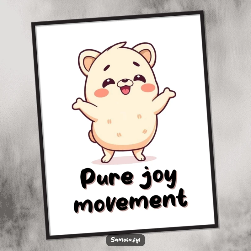 Funny samosa digital art print of a samosa character performing a silly wiggle dance, ready to be printed and displayed, a humorous gift.