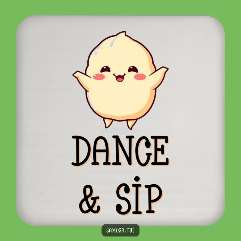 Funny Samosa Happy Dance Drink Coaster: Protect Surfaces with Crispy Fun!