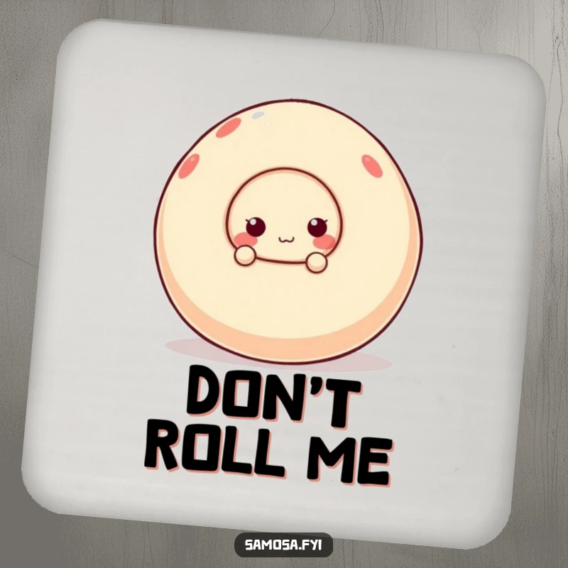 Funny drink coasters featuring a delightful samosa character peeking from behind a giant, wobbly ball, protecting surfaces with humor.