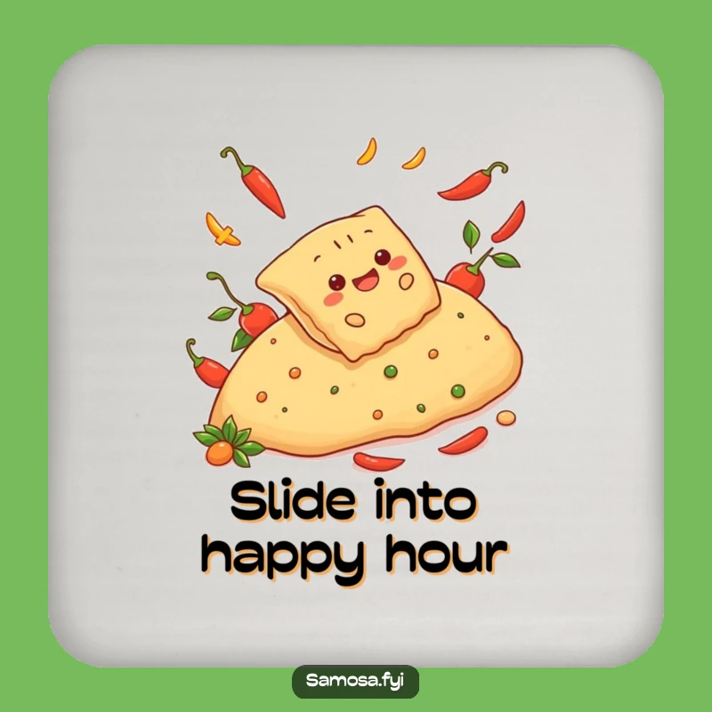 Funny Cheerful Samosa Pepper Slide Coaster: Protect Surfaces with Spicy Art, Fun Gift