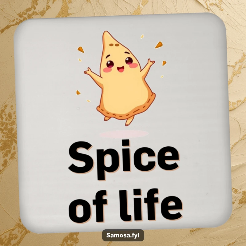 Funny coaster set featuring a dancing samosa, adding humor and protecting surfaces.