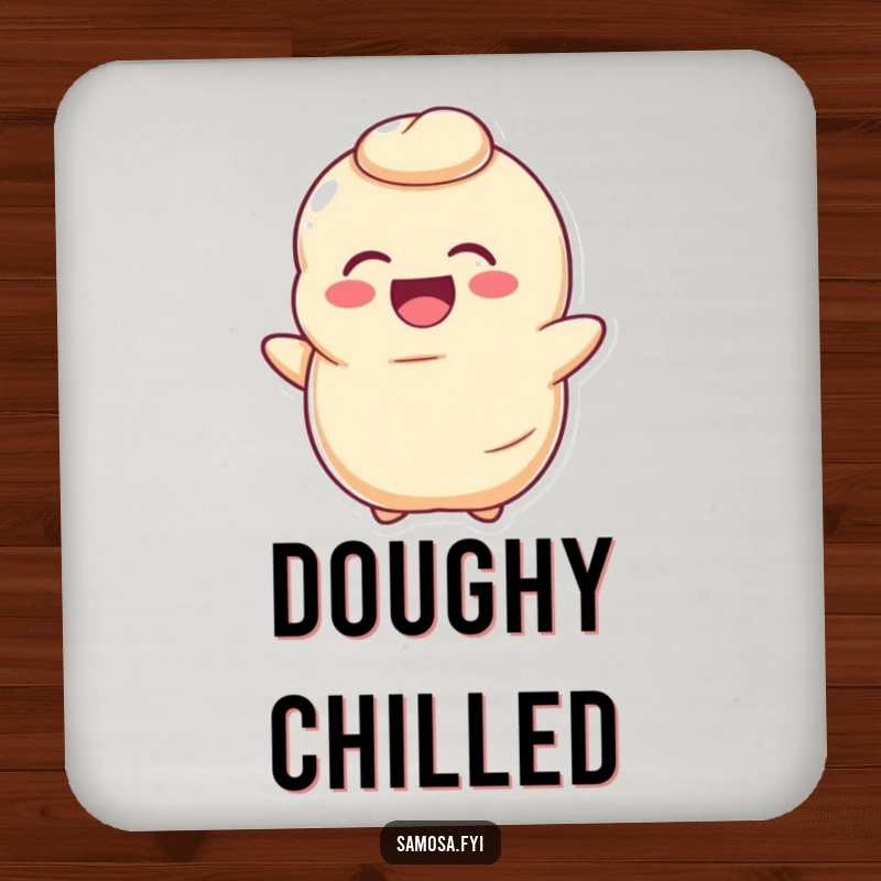 Funny Dough Drink Coaster displays a joyful, deflated dough character mid-laugh, protecting surfaces with humor.