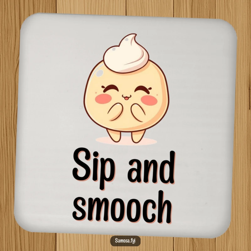 Set of coasters featuring a blushing pastry puff character blowing a kiss, adding sweet charm to drink service.