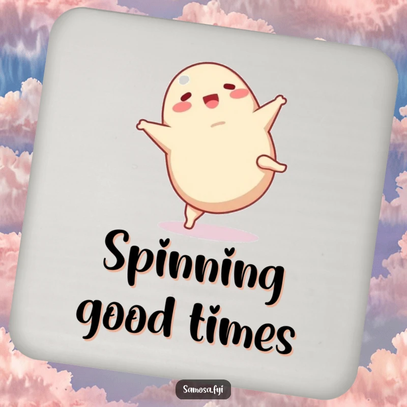 Funny Samosa Coaster: A protective drink coaster featuring a happy samosa mid-cartwheel, adding humor to any table setting.