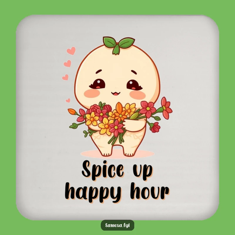 Funny Samosa Coaster: Blushing Character, Spice Flowers - Table Charm