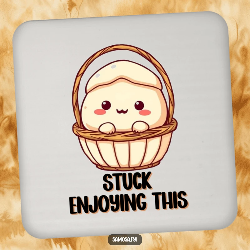 Funny Coaster: A samosa character comically stuck in a small basket, adding a humorous and quirky touch to your beverage.
