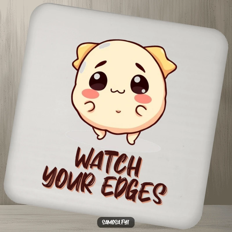 Funny Coaster featuring a smiling samosa character comically tripping over its edges, a surprising and amusing addition.