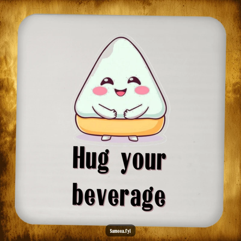 Funny Coaster featuring a smiling triangular pastry character giving a hug, protecting surfaces with sweet style.
