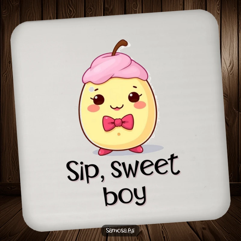 Funny drink coasters featuring a dapper gulab jamun character with a bow tie, protecting surfaces with sweet humor.
