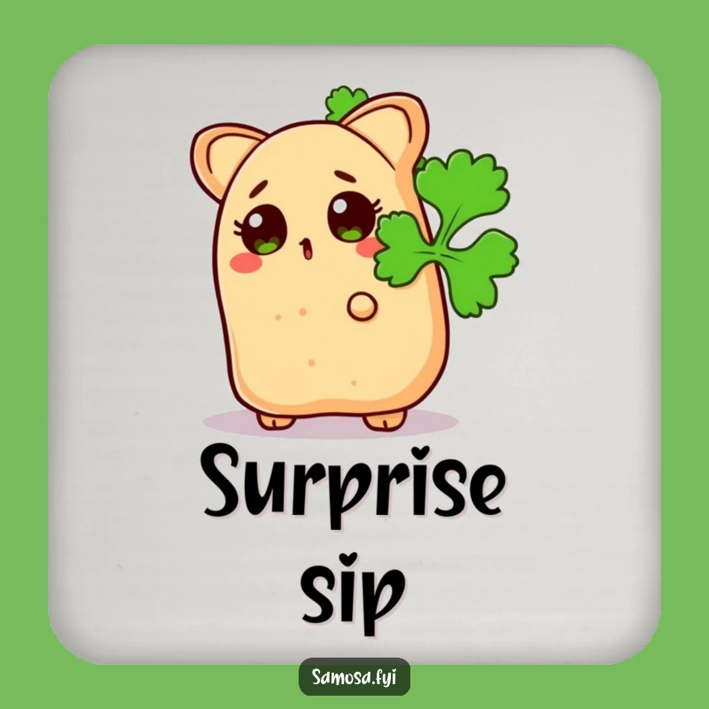 Funny Surprised Samosa Coriander Drink Coaster - Protect Surfaces with Humor