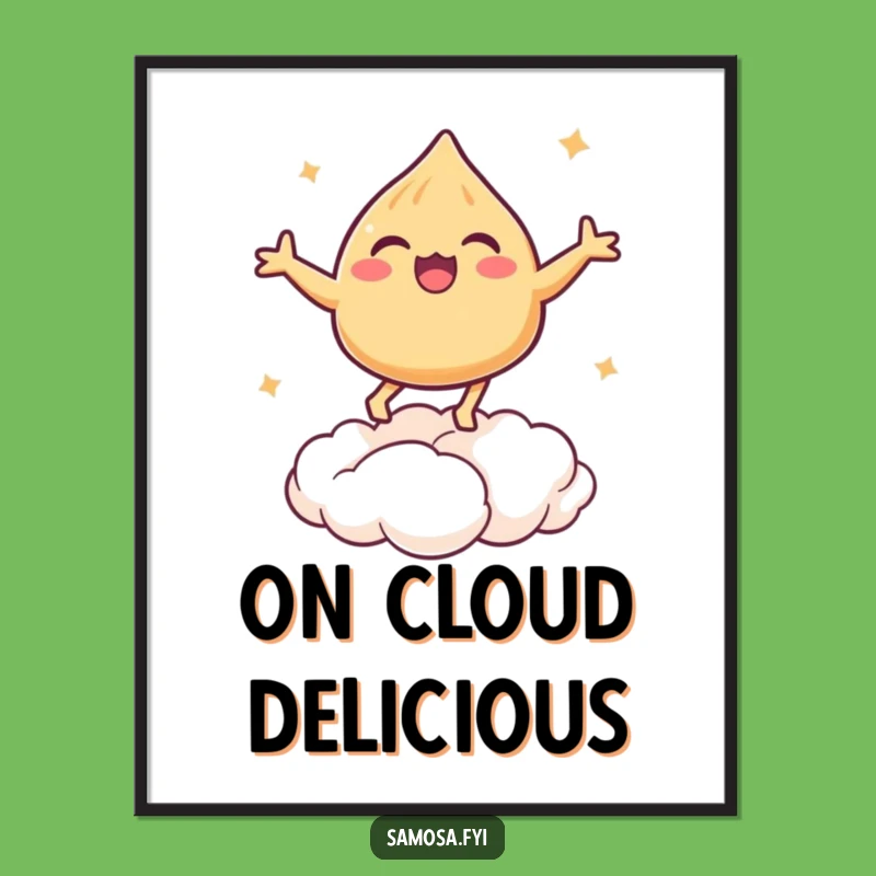 Funny Bouncing Samosa Poster - Surreal Pastry Cloud Art for Walls