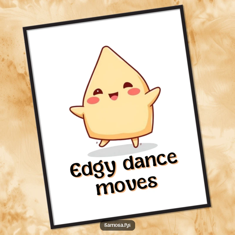 Funny Samosa Poster: Artistic print of a cheerful samosa doing a jig, showcasing its triangular edges with joyful energy.